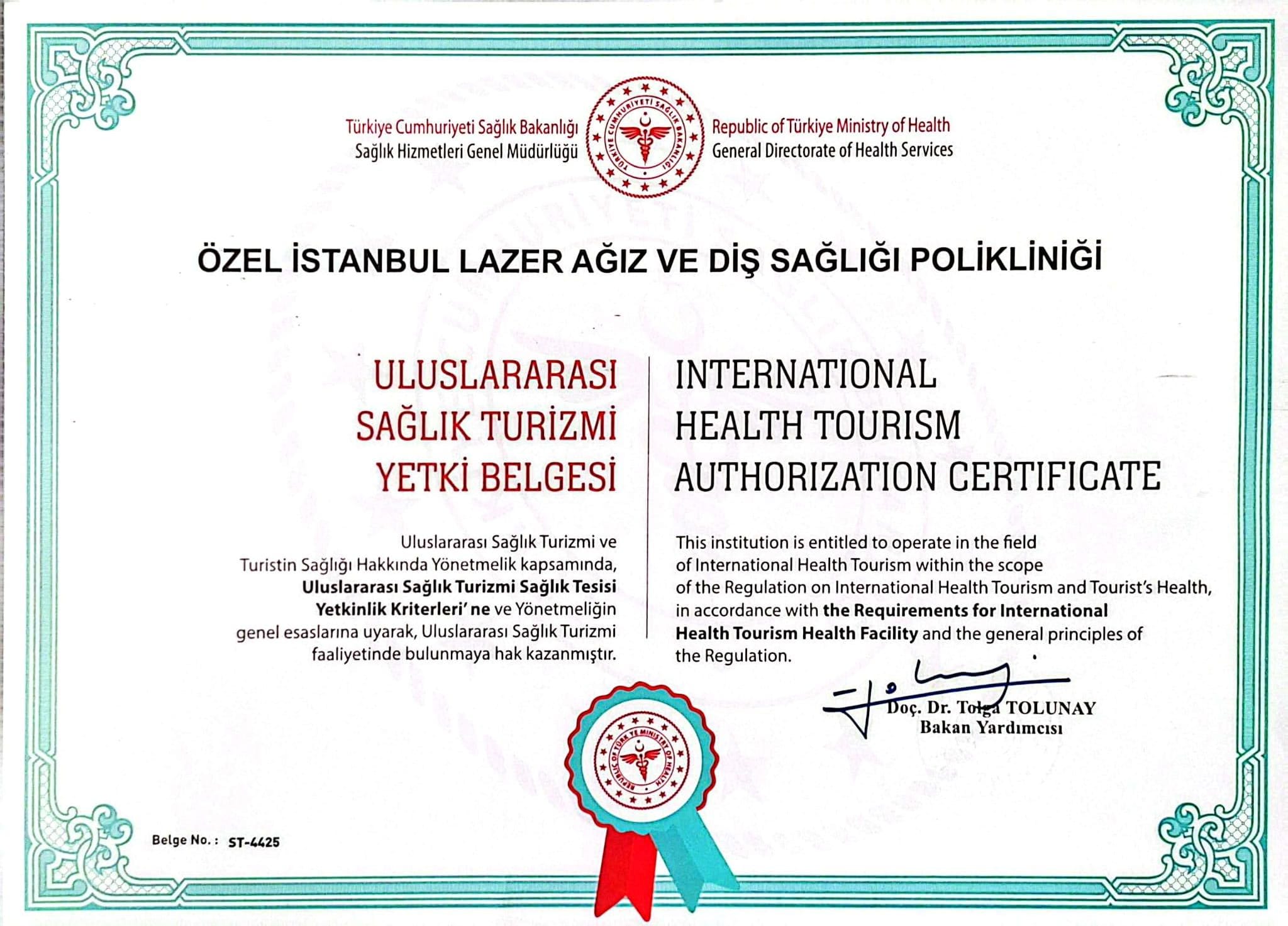 Uluslararası Sağlık Turizmi Yetki Belgesi